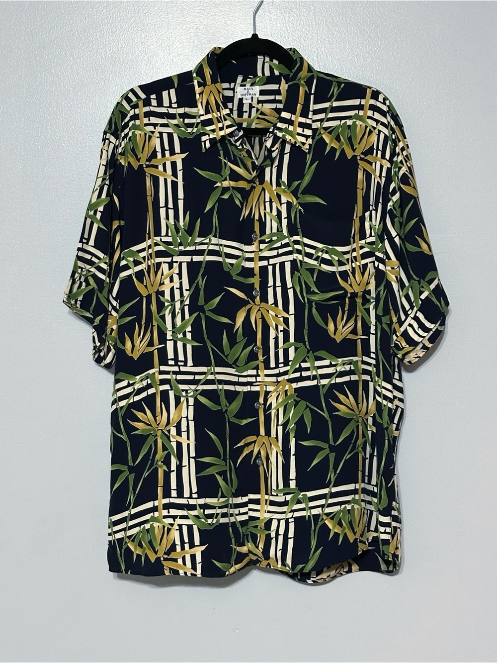 MAUS & HOFFMAN Bamboo Floral Hawaiian Button Down Shirt Size Large